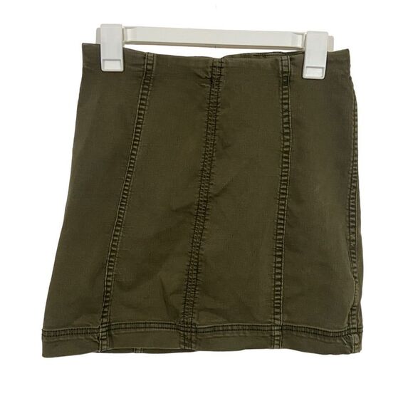 Free People Olive Green Midi Length Jean Skirt - Picture 1 of 3
